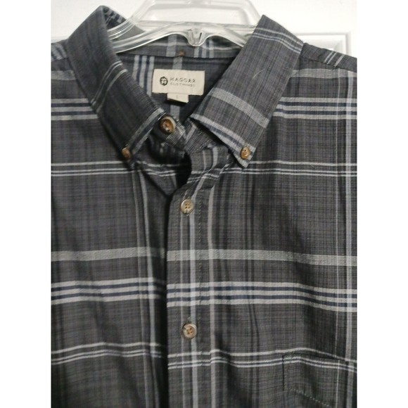 Men's Haggar Long Sleeve Button-down Shirt Size L Black Plaid - Picture 2 of 4